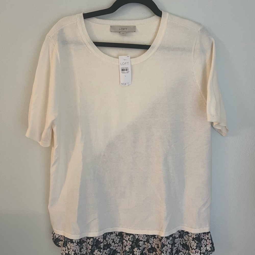 LOFT Cream Boxy Short Sleeve T-Shirt